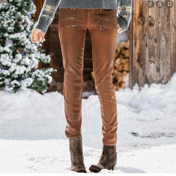 Paige Saddle Edgemont Wax Coated Jeans Moto - Picture 1 of 11